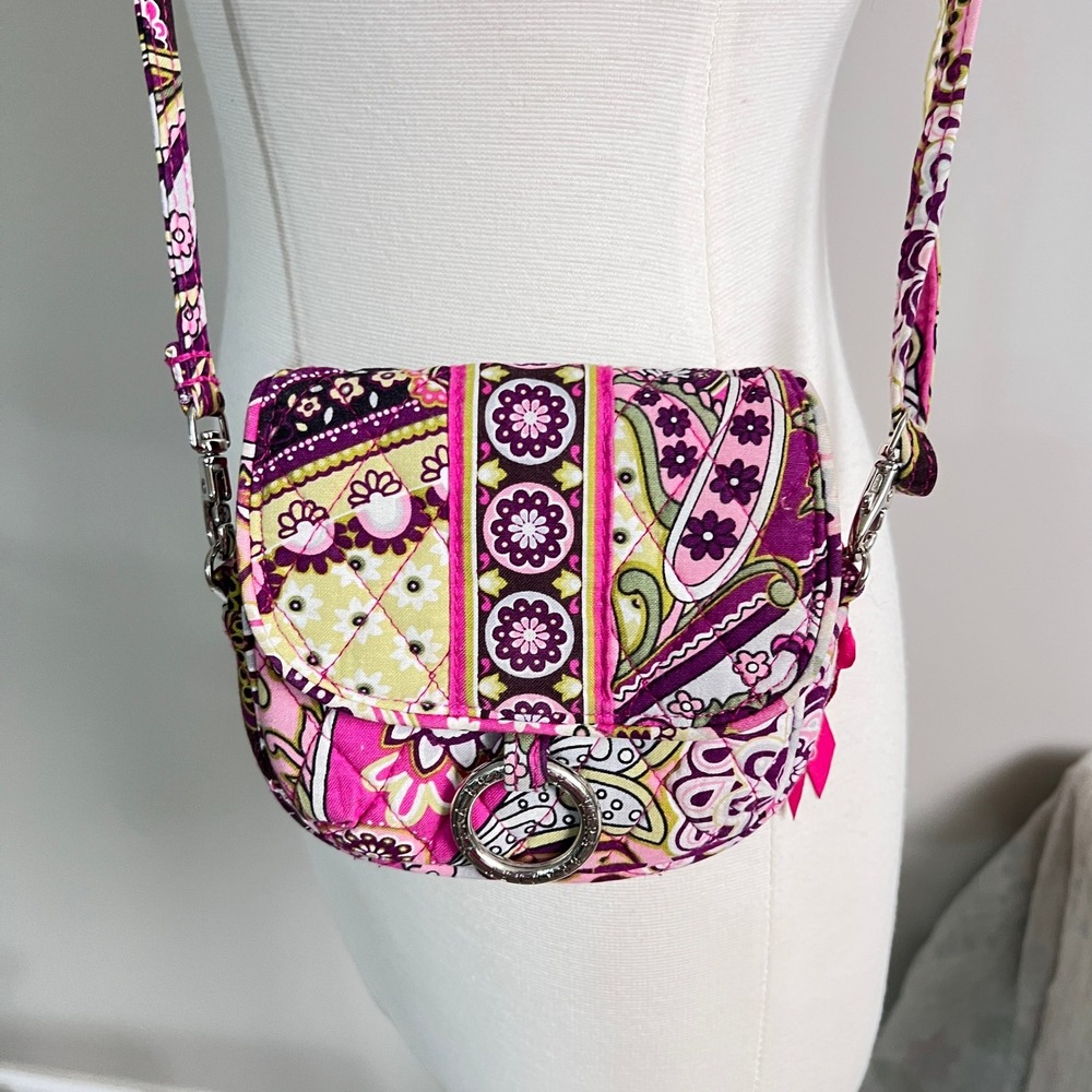 Vera Bradley‎ Mini Crossbody Bag Small Quilted Paisley Pink Purple Boho Travel